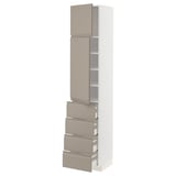 METOD / MAXIMERA High cb w 2 doors/shelves/4 drawers, white/Upplöv matt dark beige, 40x41x200 cm