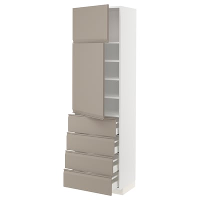 METOD / MAXIMERA High cb w 2 doors/shelves/4 drawers, white/Upplöv matt dark beige, 60x41x200 cm