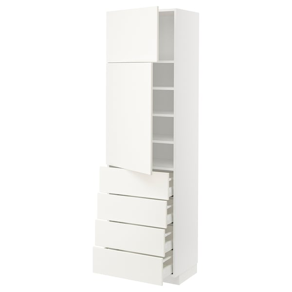 METOD / MAXIMERA High cb w 2 doors/shelves/4 drawers, white/Vallstena white, 60x41x200 cm