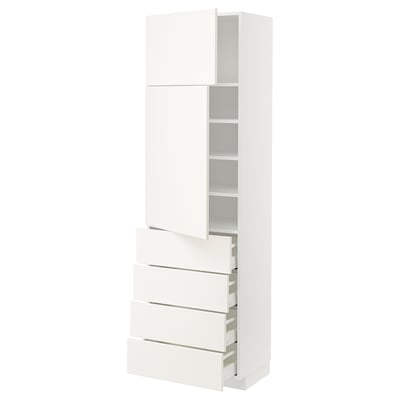 METOD / MAXIMERA High cb w 2 doors/shelves/4 drawers, white/Vallstena white, 60x41x200 cm