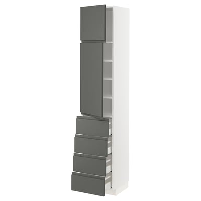 METOD / MAXIMERA High cb w 2 doors/shelves/4 drawers, white/Voxtorp dark grey, 40x41x200 cm