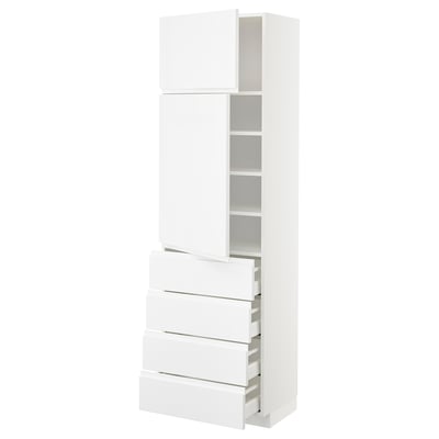 METOD / MAXIMERA High cb w 2 doors/shelves/4 drawers, white/Voxtorp high-gloss/white, 60x41x200 cm