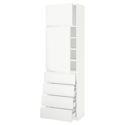 METOD / MAXIMERA High cb w 2 doors/shelves/4 drawers, white/Voxtorp matt white, 60x41x200 cm