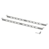 Two silver metal brackets used for supporting kitchen worktops. They feature a series of cutouts to enhance ventilation.