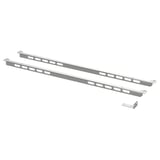 Two grey METOD metal strips with holes and two small metal brackets.