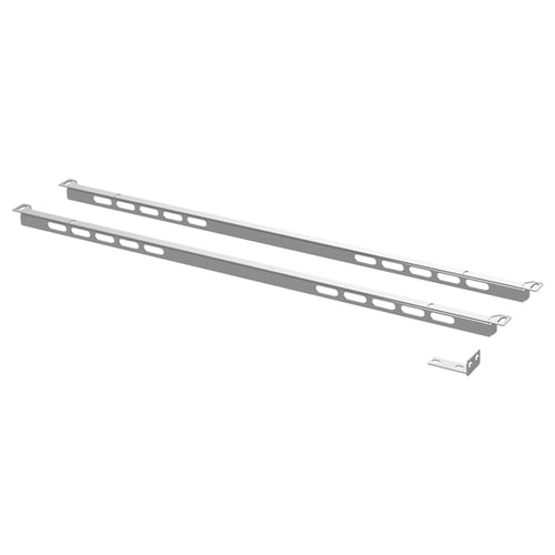 Two grey METOD metal brackets. These galvanised steel supports help stabilise cut worktops and improve ventilation around hobs.
