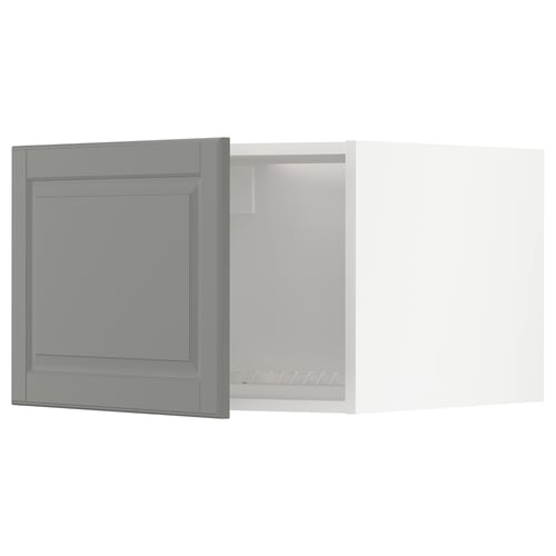 A grey METOD kitchen cabinet with a bevelled edge design. It a sturdy frame and a hinge with a damper.