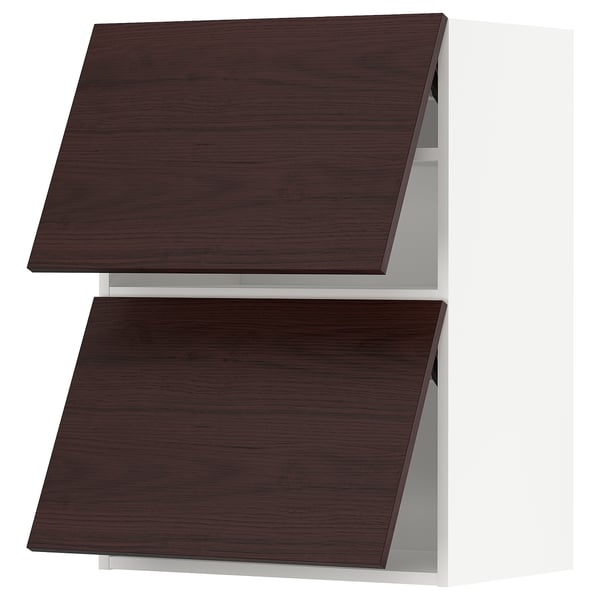 METOD Wall cab horizo 2 doors w push-open, white Askersund/dark brown ash effect, 60x37x80 cm