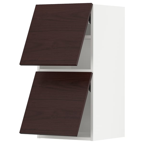 METOD Wall cab horizo 2 doors w push-open, white Askersund/dark brown ash effect, 40x37x80 cm