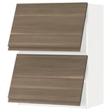 METOD Wall cab horizo 2 doors w push-open, white/Voxtorp walnut effect, 60x37x80 cm