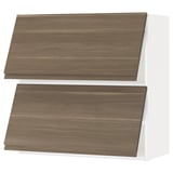 METOD Wall cab horizo 2 doors w push-open, white/Voxtorp walnut effect, 80x37x80 cm