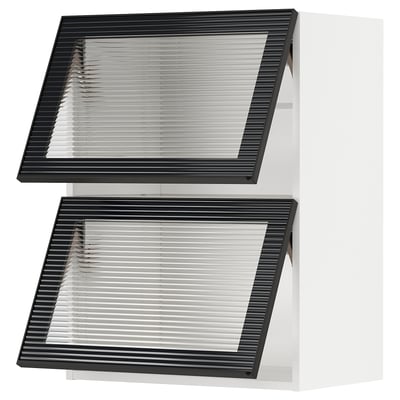 METOD Wall cab horizontal w 2 glass doors, white/Hejsta anthracite reeded glass, 60x80 cm