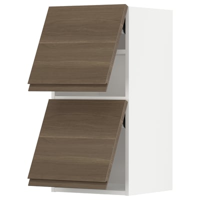 METOD Wall cabinet horizontal w 2 doors, white/Voxtorp walnut effect, 40x37x80 cm