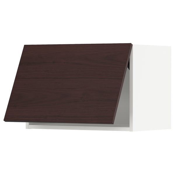 METOD Wall cabinet horizontal w push-open, white Askersund/dark brown ash effect, 60x37x40 cm
