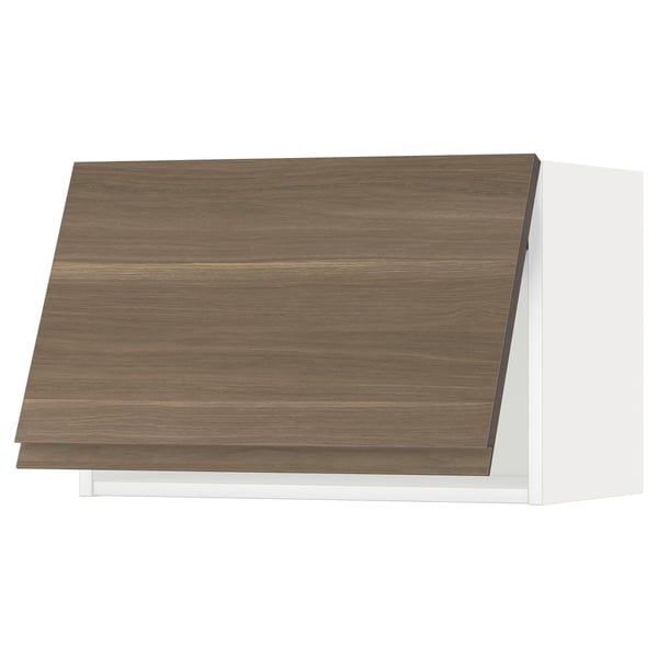 METOD Wall cabinet horizontal w push-open, white/Voxtorp walnut effect, 60x37x40 cm