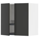 METOD Wall cabinet w dish drainer/2 doors, white/Nickebo matt anthracite, 60x37x60 cm