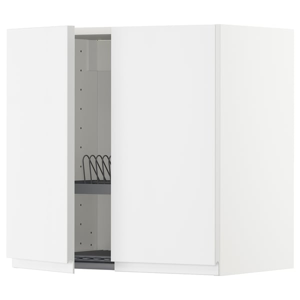 METOD Wall cabinet w dish drainer/2 doors, white/Voxtorp high-gloss/white, 60x37x60 cm