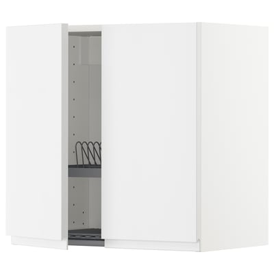METOD Wall cabinet w dish drainer/2 doors, white/Voxtorp high-gloss/white, 60x37x60 cm