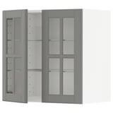 METOD Wall cabinet w shelves/2 glass drs, white/Bodbyn grey, 60x37x60 cm