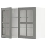 METOD Wall cabinet w shelves/2 glass drs, white/Bodbyn grey, 80x37x60 cm
