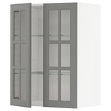 METOD Wall cabinet w shelves/2 glass drs, white/Bodbyn grey, 60x37x80 cm
