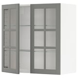 METOD Wall cabinet w shelves/2 glass drs, white/Bodbyn grey, 80x37x80 cm