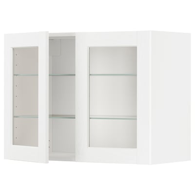 METOD Wall cabinet w shelves/2 glass drs, white Enköping/white wood effect, 80x37x60 cm