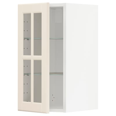 METOD Wall cabinet w shelves/glass door, white/Bodbyn off-white, 30x37x60 cm