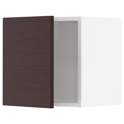 Brown ash METOD kitchen cabinet with white interior.