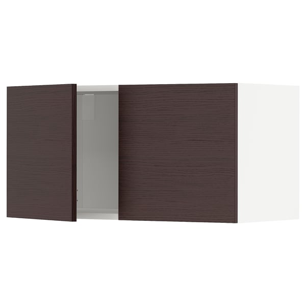 METOD Wall cabinet with 2 doors, white Askersund/dark brown ash effect, 80x37x40 cm