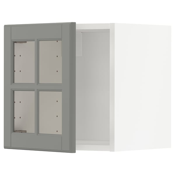 METOD Wall cabinet with glass door, white/Bodbyn grey, 40x37x40 cm