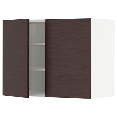 METOD Wall cabinet with shelves/2 doors, white Askersund/dark brown ash effect, 80x37x60 cm
