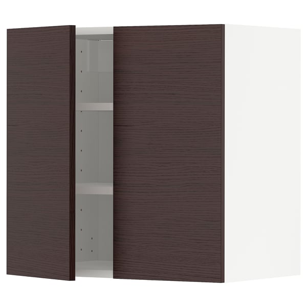 METOD Wall cabinet with shelves/2 doors, white Askersund/dark brown ash effect, 60x37x60 cm