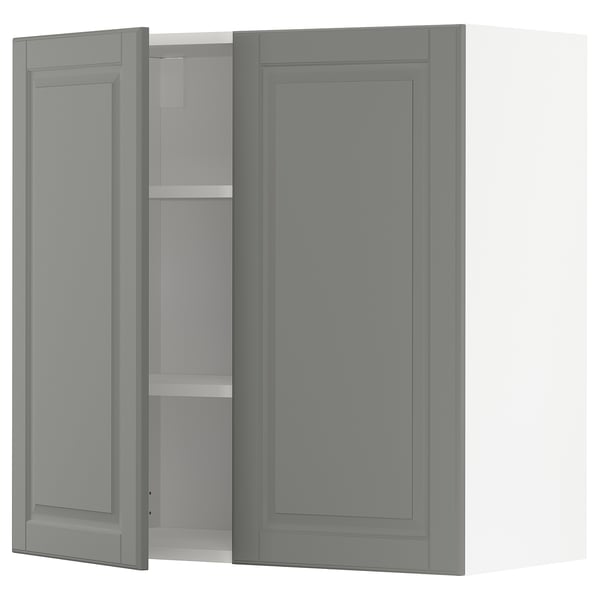 METOD Wall cabinet with shelves/2 doors, white/Bodbyn grey, 80x37x80 cm