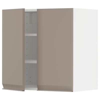 METOD Wall cabinet with shelves/2 doors, white/Upplöv matt dark beige, 60x37x60 cm