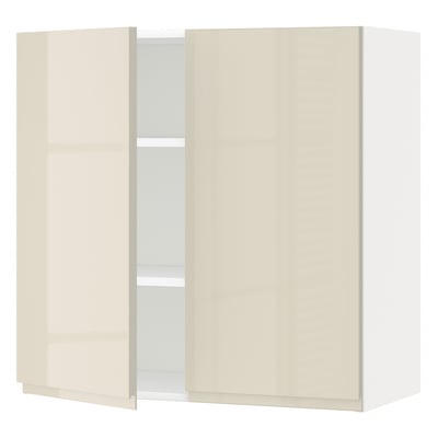 METOD Wall cabinet with shelves/2 doors, white/Voxtorp high-gloss light beige, 80x37x80 cm