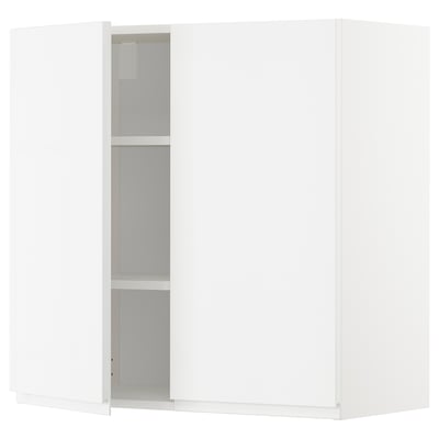METOD Wall cabinet with shelves/2 doors, white/Voxtorp high-gloss/white, 80x37x80 cm