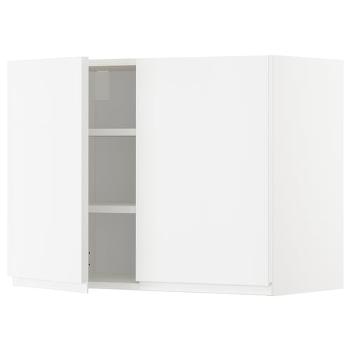 White METOD kitchen cabinet, 3 shelves, glossy finish, modern design.