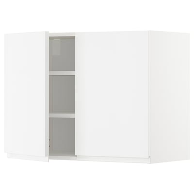 METOD Wall cabinet with shelves/2 doors, white/Voxtorp high-gloss/white, 80x37x60 cm