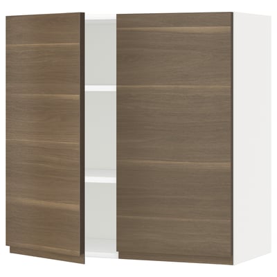 METOD Wall cabinet with shelves/2 doors, white/Voxtorp walnut effect, 80x37x80 cm