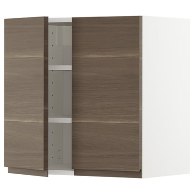 METOD Wall cabinet with shelves/2 doors, white/Voxtorp walnut effect, 60x37x60 cm