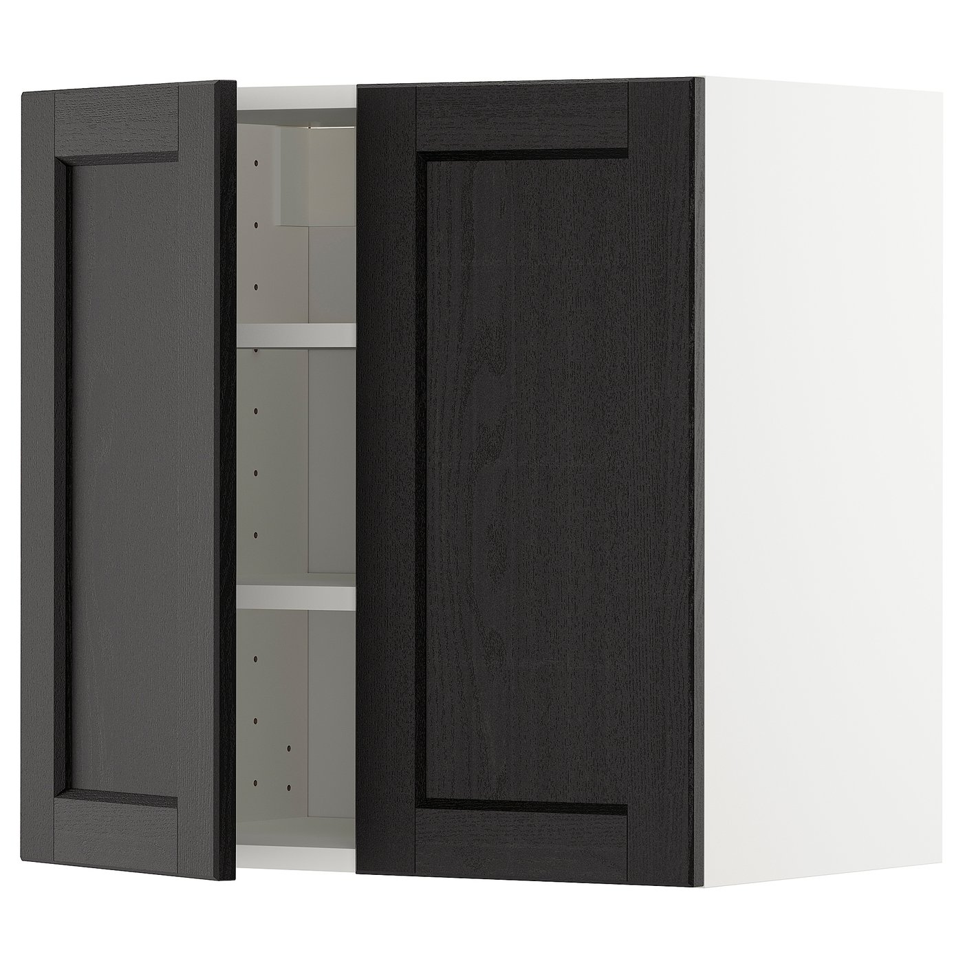 METOD Wall with shelves/2 doors white, Lerhyttan black