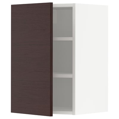 METOD Wall cabinet with shelves, white Askersund/dark brown ash effect, 40x37x60 cm