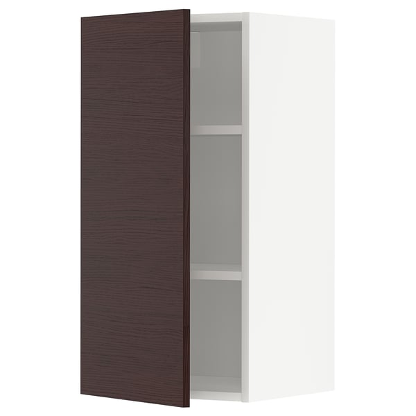 METOD Wall cabinet with shelves, white Askersund/dark brown ash effect, 40x37x80 cm