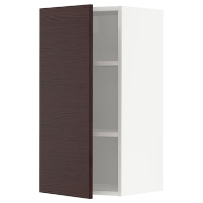 METOD Wall cabinet with shelves, white Askersund/dark brown ash effect, 40x37x80 cm