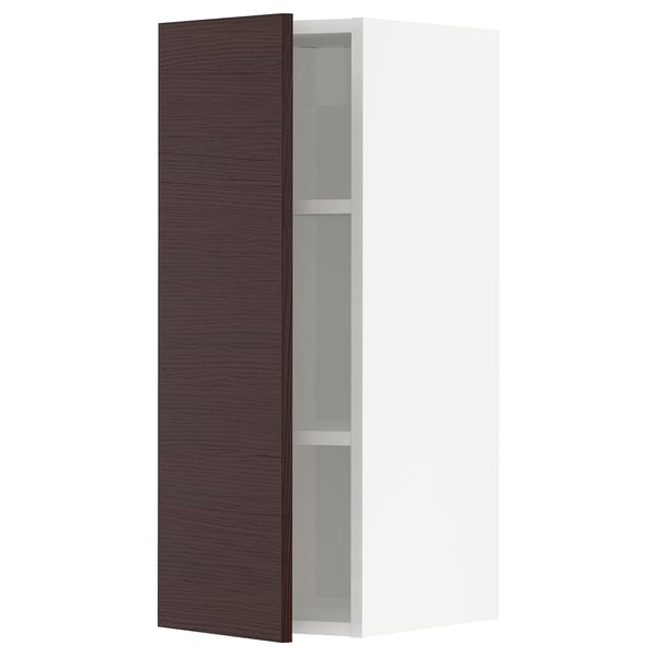 METOD Wall cabinet with shelves, white Askersund/dark brown ash effect, 30x37x80 cm