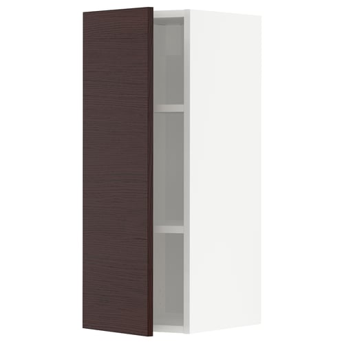 METOD dark brown ash wood cabinet, tall and rectangular with open shelves.
