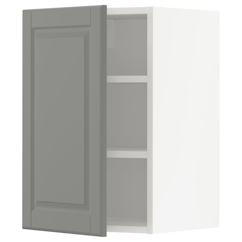 Grey kitchen cabinet, closed panel door, adjustable shelf, left/right mount.
