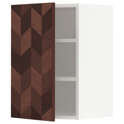 METOD Wall cabinet with shelves, white Hasslarp/brown patterned, 40x37x60 cm