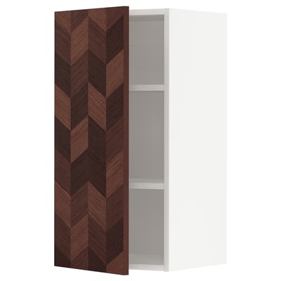 METOD Wall cabinet with shelves, white Hasslarp/brown patterned, 40x37x80 cm